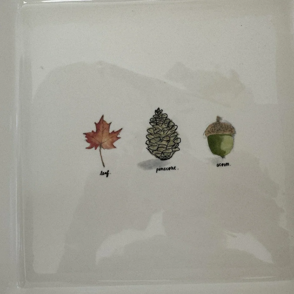 Rae Dunn Magenta Brownie Cake Baking Dish Ceramic Fall Acorn Leaf Pinecone